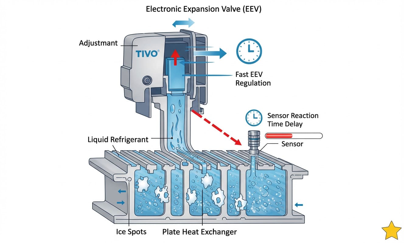 Cross section of a burst brazed plate heat exchanger
