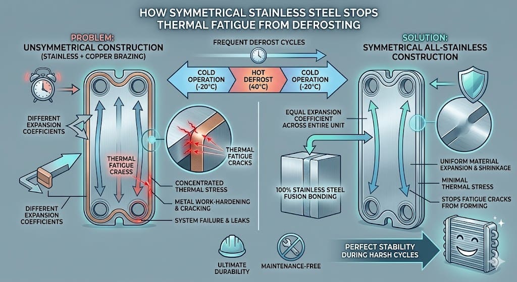 Thermal fatigue resistance in heat exchanger plates