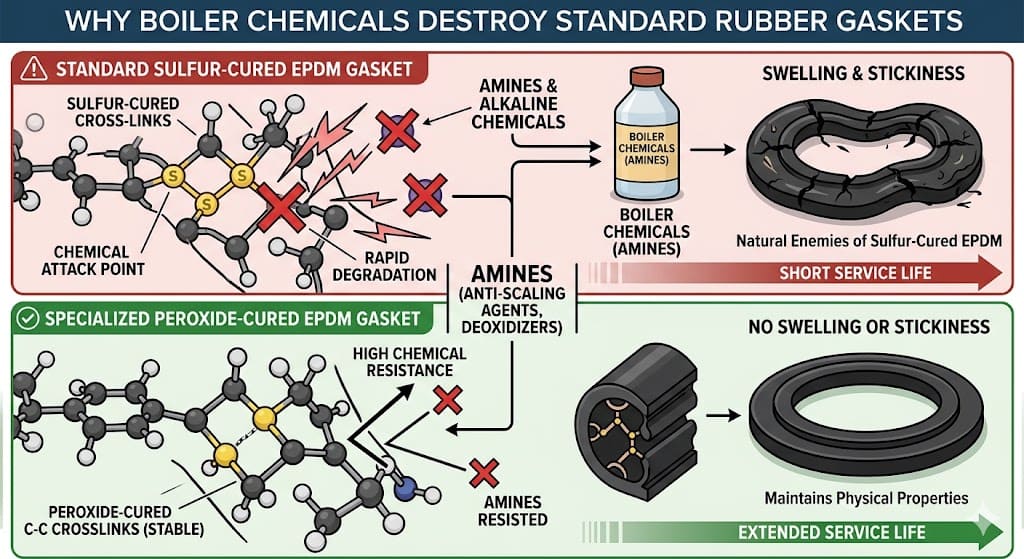 Boiler chemicals effect on standard rubber gaskets